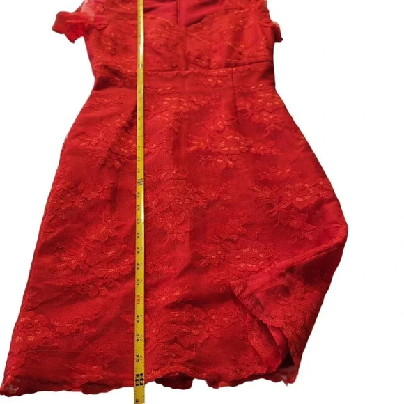 TAHARI Red Lace A-line Dress Arthur S. Levine Sz 4 Red Short Sleeve Party - Picture 4 of 16
